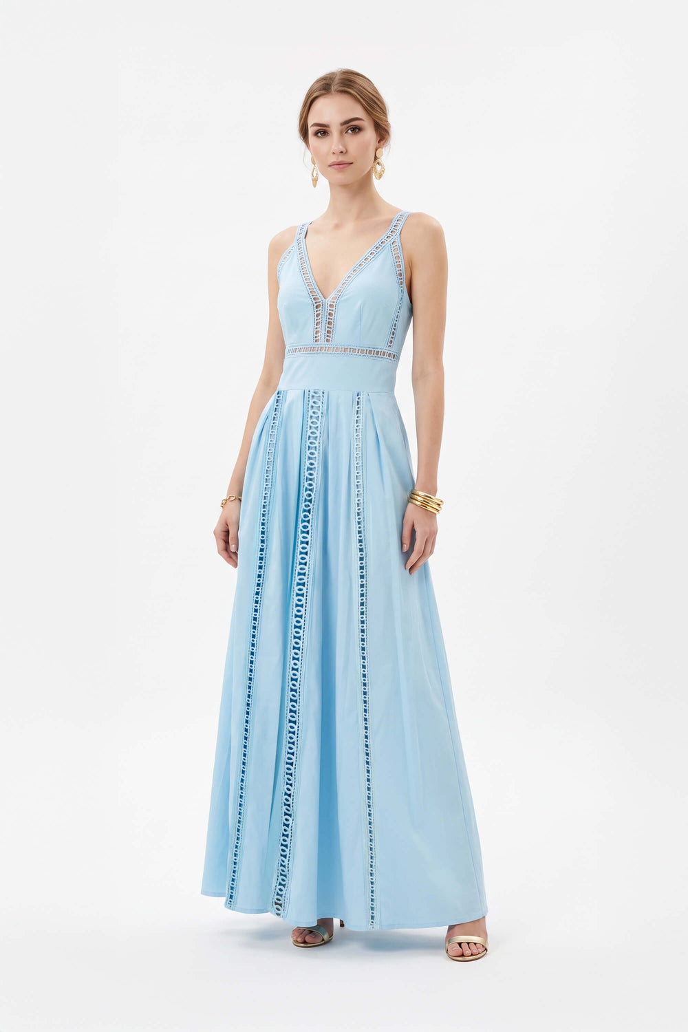 Mia V-Neck Eyelet Maxi Vestido 526281 AZU - Reina Diaz
