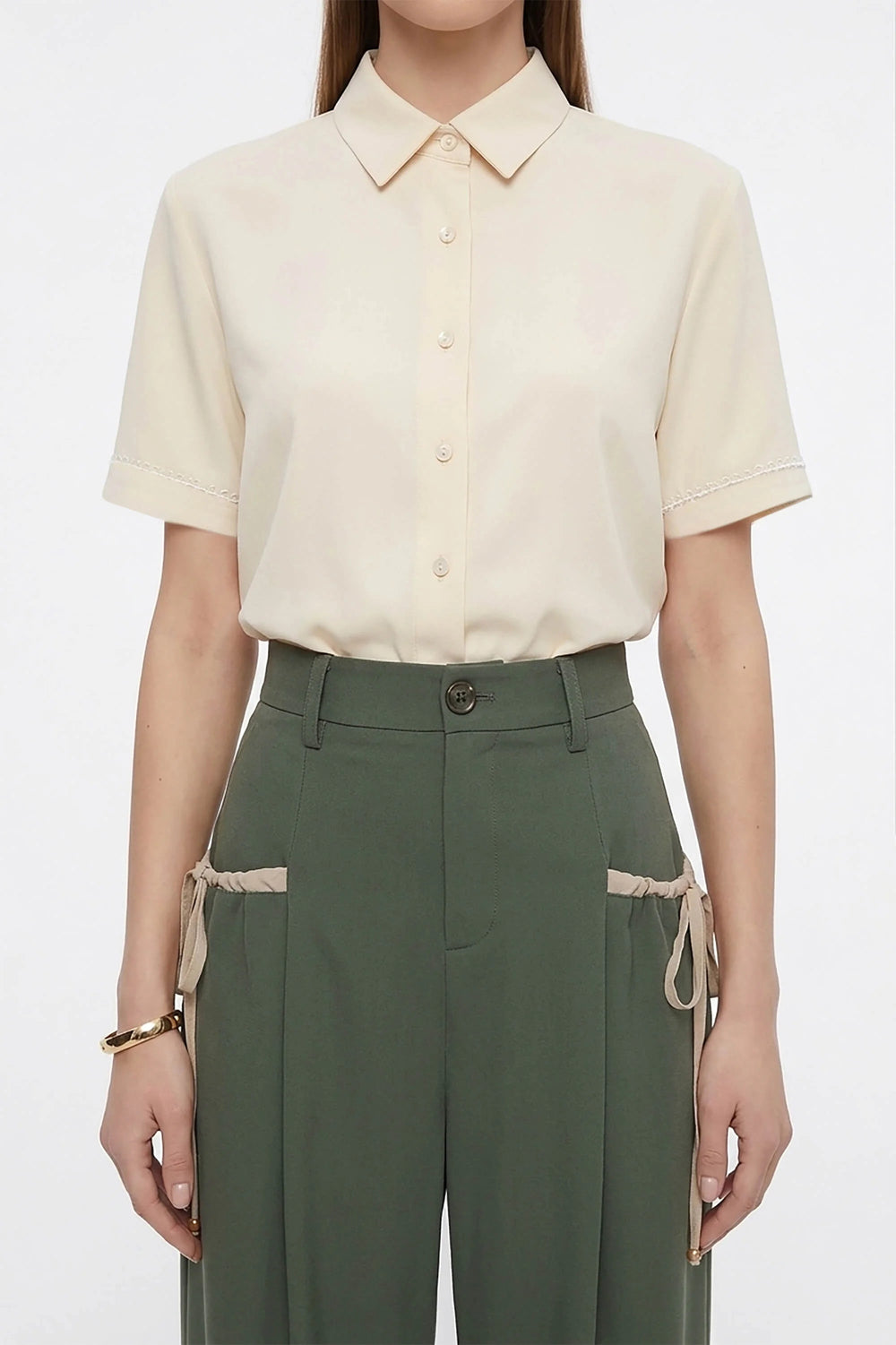 Milán Scalloped Sleeve Tech Blusa - Reina Diaz