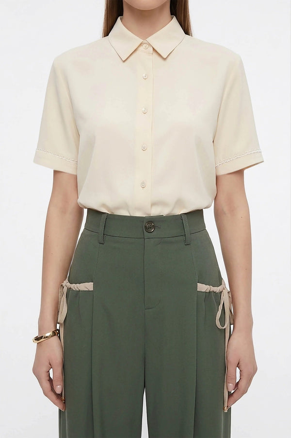 Milán Scalloped Sleeve Tech Blusa - Reina Diaz