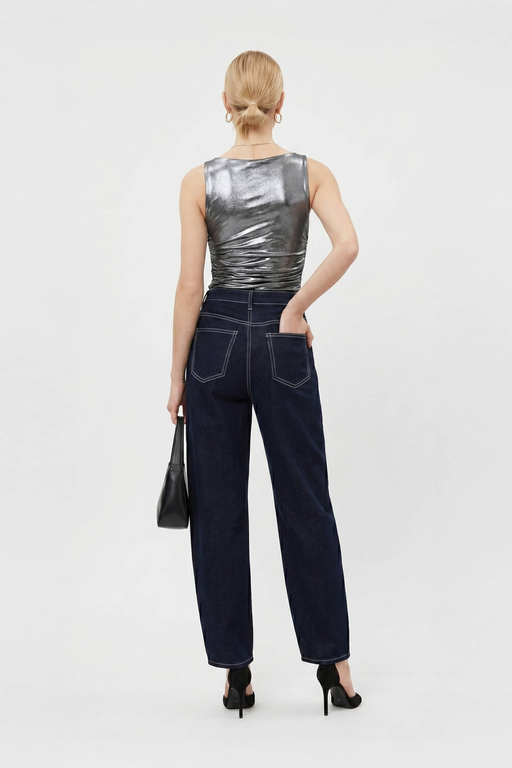 Munich Contrast - Stitch Denim Barrel Leg Pants - Reina Diaz