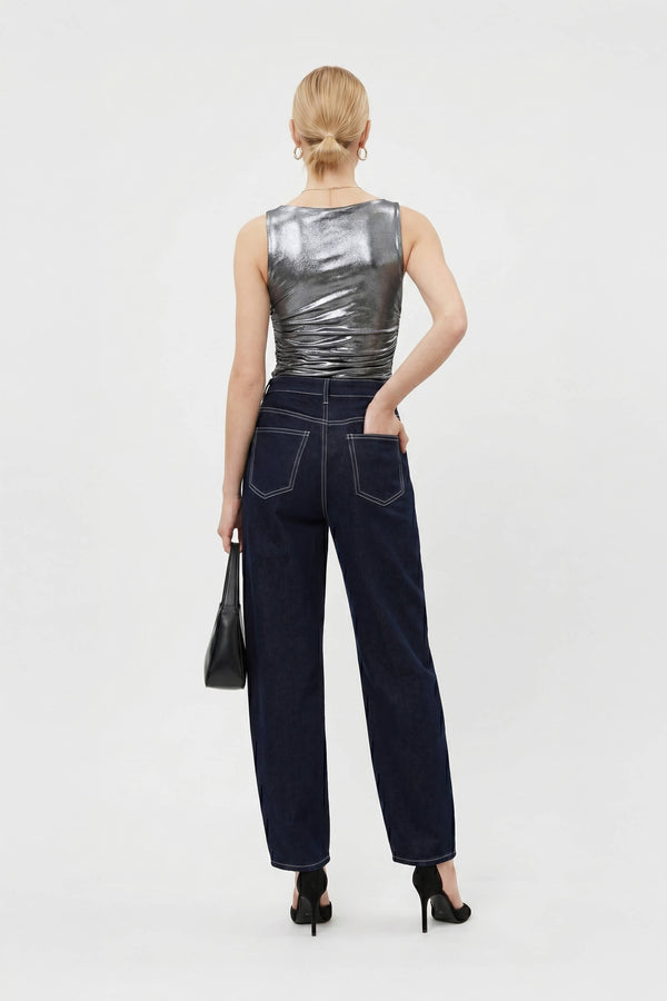 Munich Contrast - Stitch Denim Barrel Leg Pants - Reina Diaz