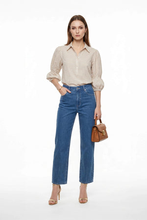 Munich Contrast - Stitch Denim Barrel Leg Pants - Reina Diaz