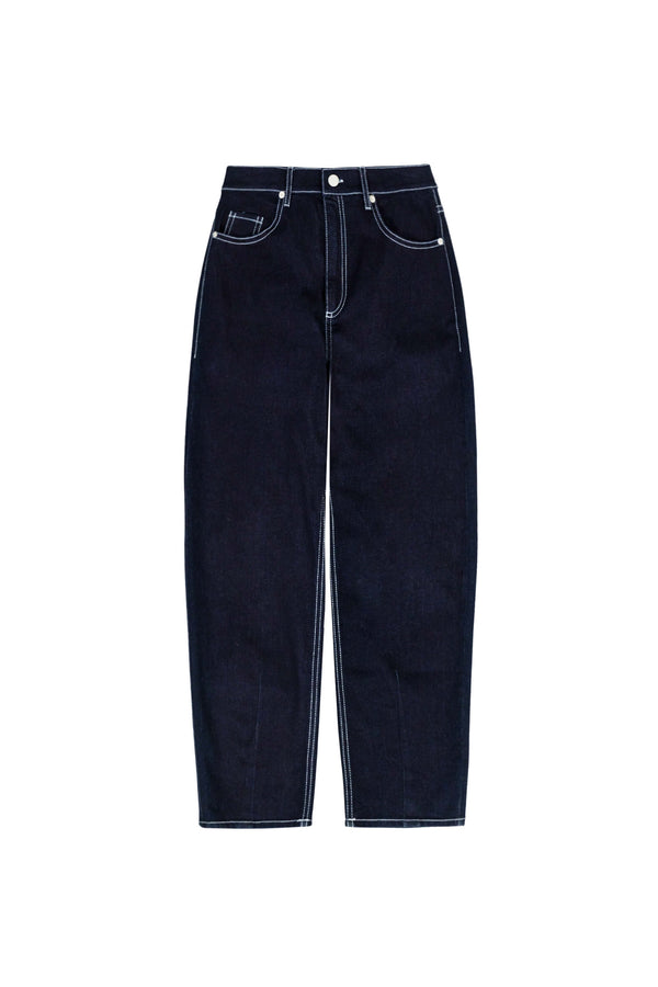 Munich Contrast - Stitch Denim Barrel Leg Pants - Reina Diaz