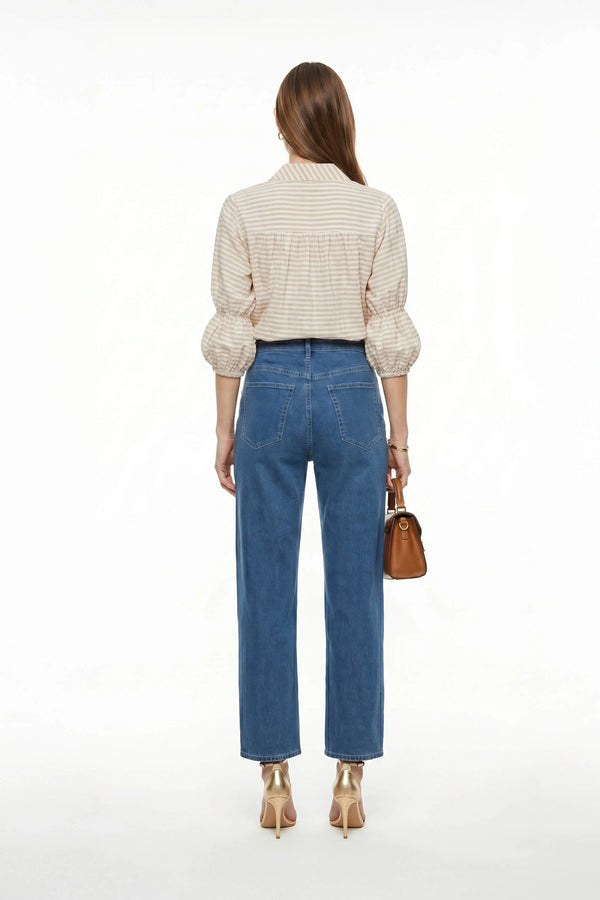 Munich Contrast - Stitch Denim Barrel Leg Pants - Reina Diaz