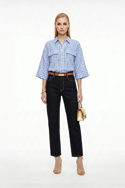 Munich Contrast - Stitch Denim Barrel Leg Pants - Reina Diaz