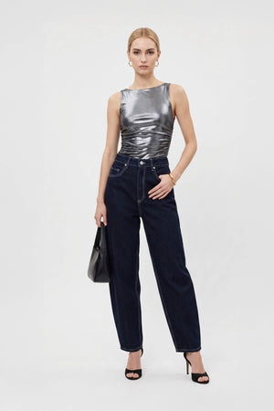 Munich Contrast - Stitch Denim Barrel Leg Pants - Reina Diaz