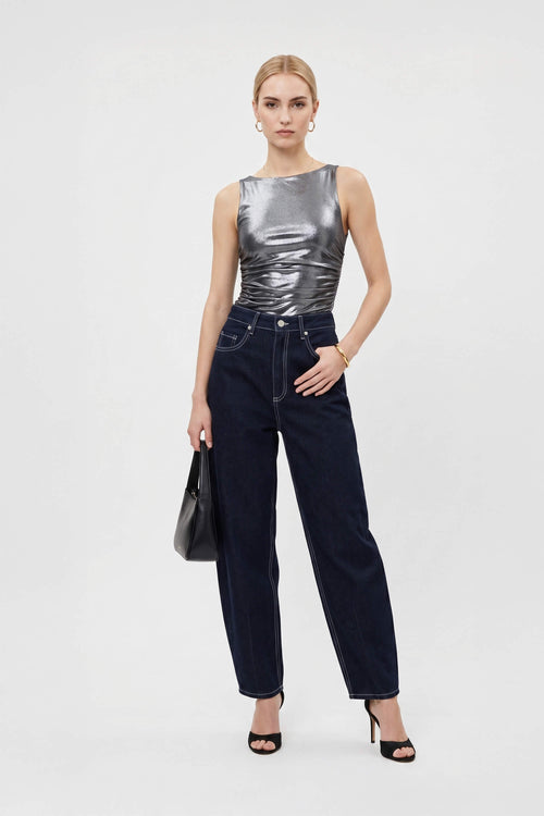 Munich Contrast - Stitch Denim Barrel Leg Pants - Reina Diaz