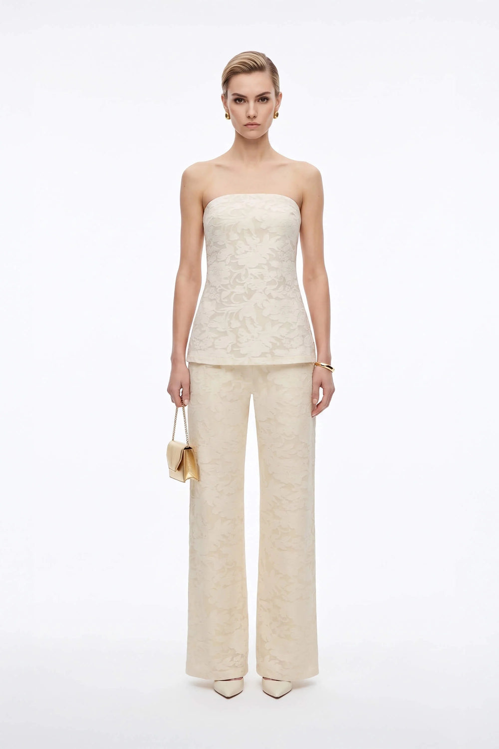Murano Strapless Textured Floral Knit Top - Reina Diaz