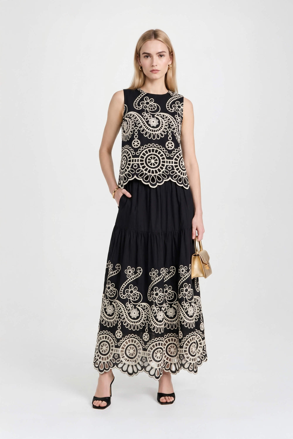 Nadia Eyelet Embroidered Maxi Skirt - Reina Diaz
