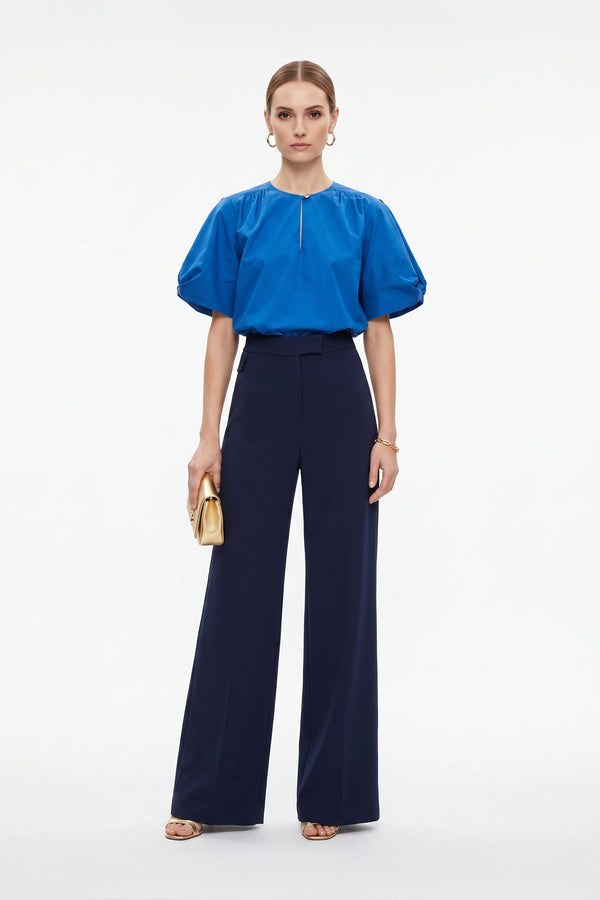 Nadia Smocked-Hem Puff-Sleeve Blusa 752842 - Reina Diaz