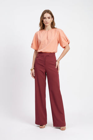 Nadia Smocked-Hem Puff-Sleeve Blusa 752842 - Reina Diaz