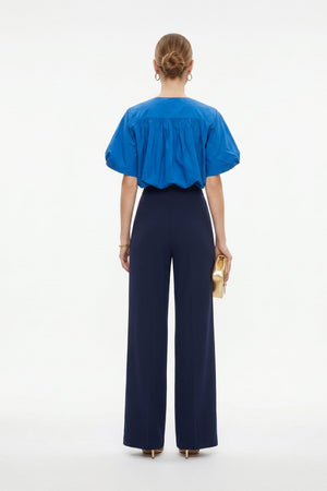 Nadia Smocked-Hem Puff-Sleeve Blusa 752842 - Reina Diaz