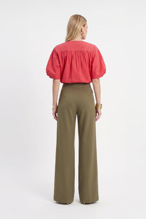 Nadia Smocked-Hem Puff-Sleeve Blusa 752842 - Reina Diaz