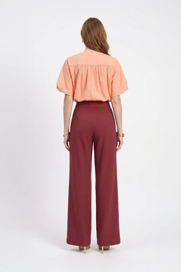 Nadia Smocked-Hem Puff-Sleeve Blusa 752842 - Reina Diaz