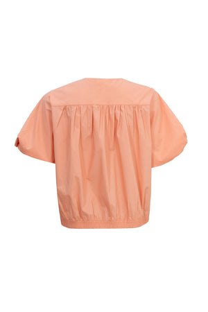 Nadia Smocked-Hem Puff-Sleeve Blusa 752842FRA/MEL/COB - Reina Diaz