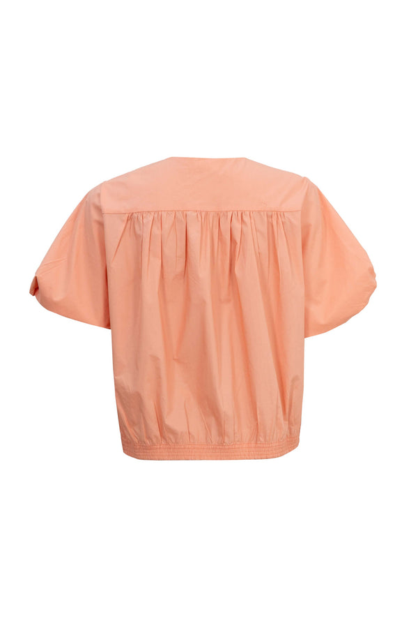 Nadia Smocked-Hem Puff-Sleeve Blusa 752842FRA/MEL/COB - Reina Diaz