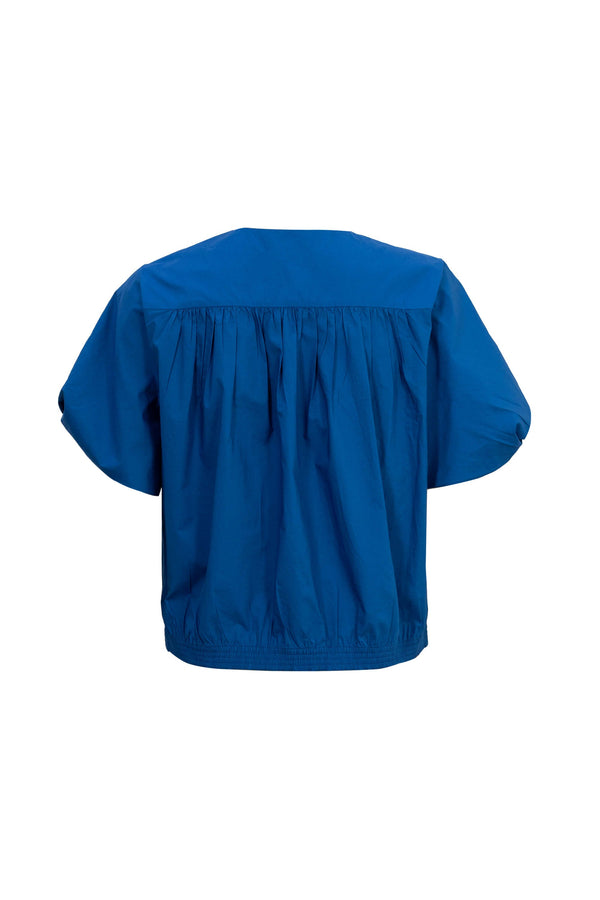 Nadia Smocked-Hem Puff-Sleeve Blusa 752842FRA/MEL/COB - Reina Diaz