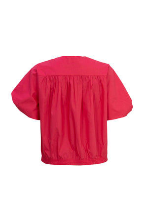 Nadia Smocked-Hem Puff-Sleeve Blusa 752842FRA/MEL/COB - Reina Diaz