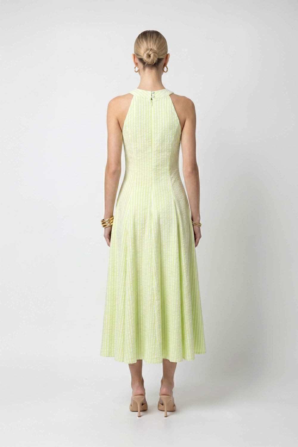 Nadia Tie-Detail Smocked-Cuff Vestido 723173 - Reina Diaz