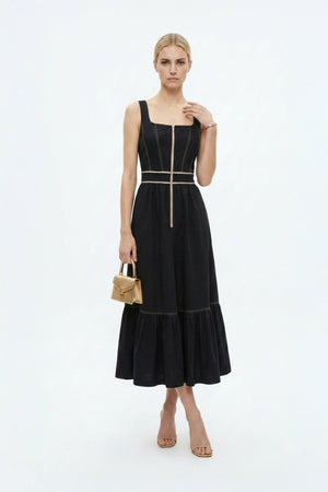 Natalia Contrast - Stitch Zip Midi Vestido - Reina Diaz