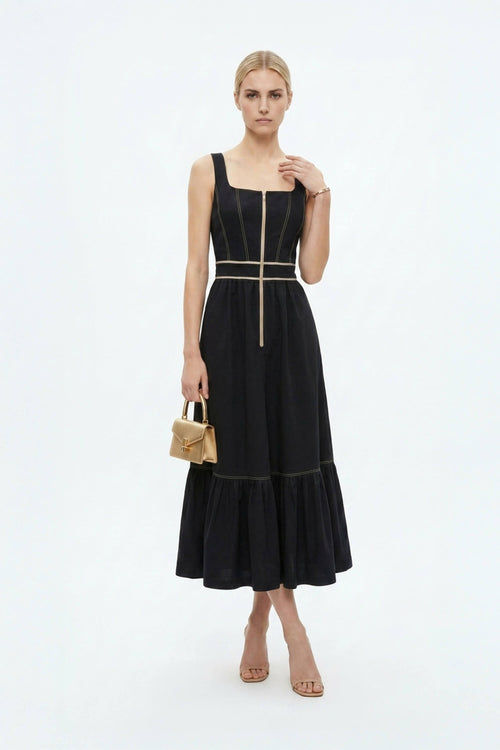 Natalia Contrast - Stitch Zip Midi Vestido - Reina Diaz