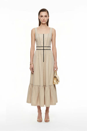 Natalia Contrast - Stitch Zip Midi Vestido - Reina Diaz