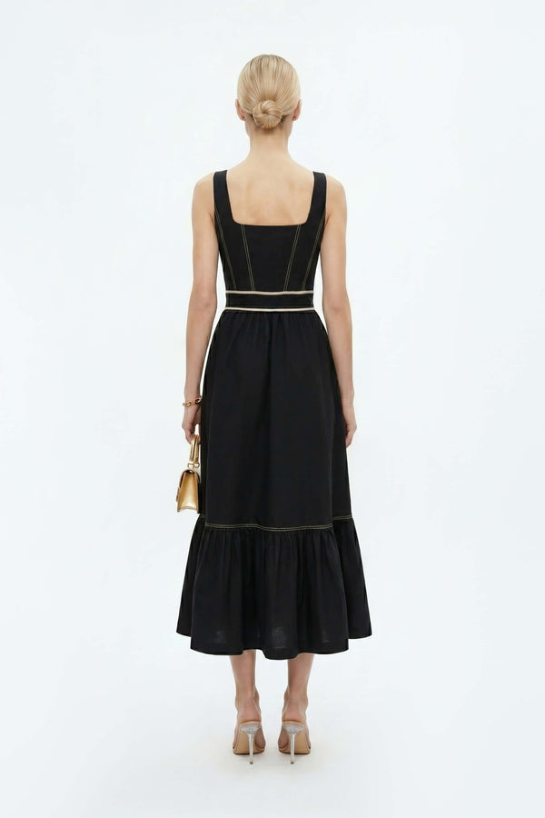 Natalia Contrast - Stitch Zip Midi Vestido - Reina Diaz