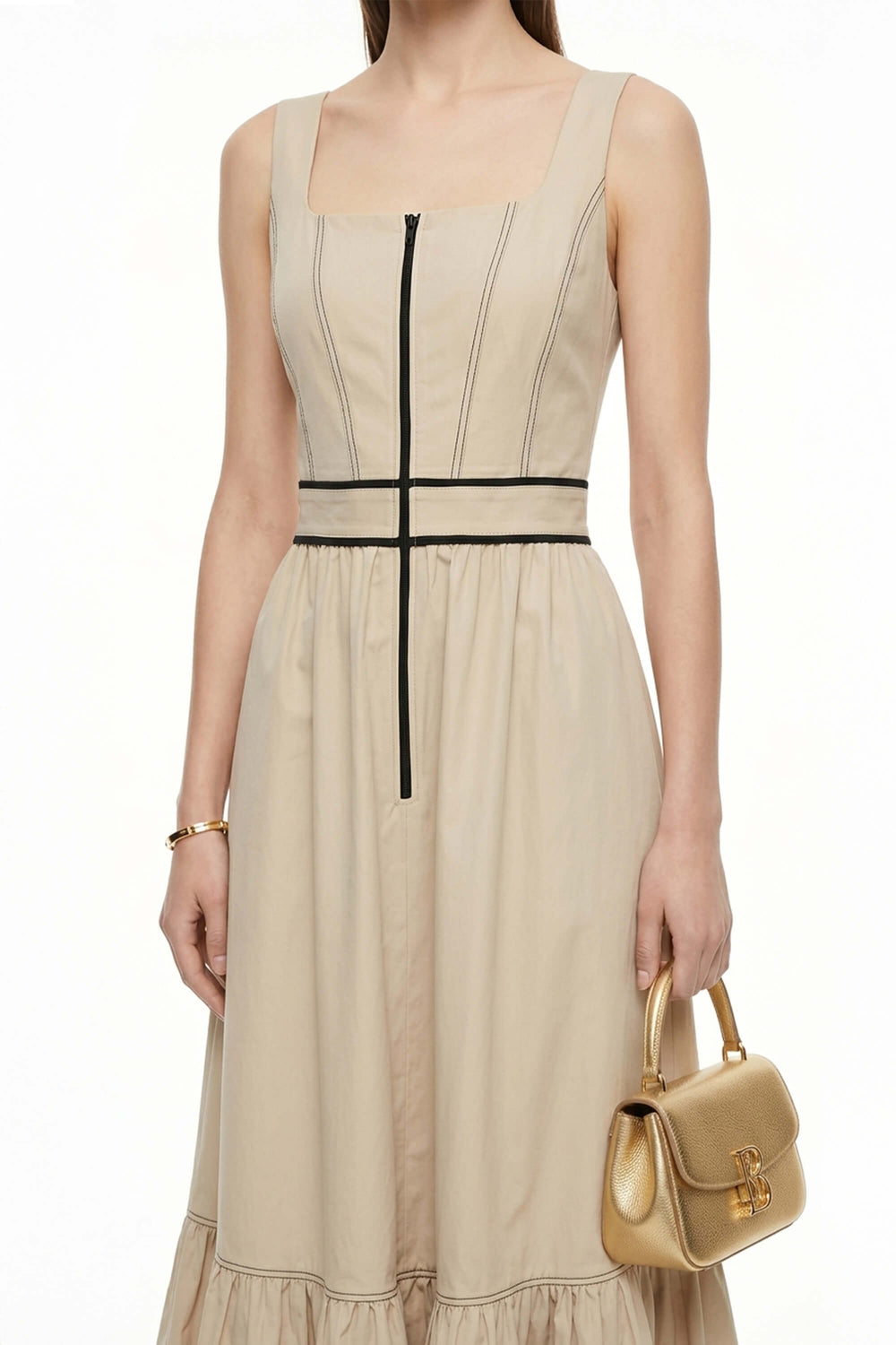 Natalia Contrast - Stitch Zip Midi Vestido - Reina Diaz