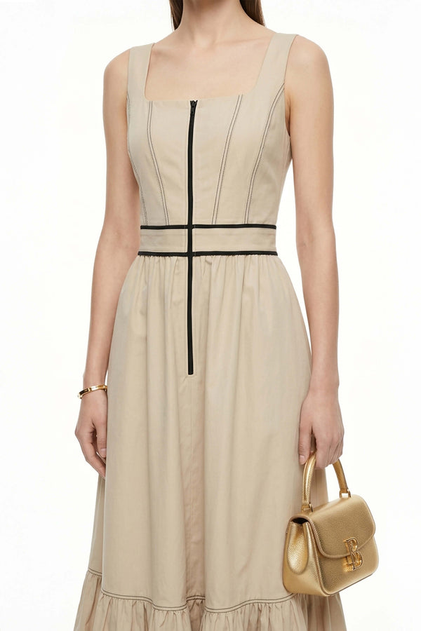 Natalia Contrast - Stitch Zip Midi Vestido - Reina Diaz