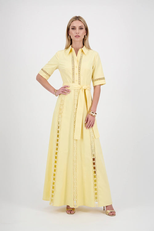 Nicoletta Belted Eyelet Shirt Maxi Vestido 526284 AMA - Reina Diaz