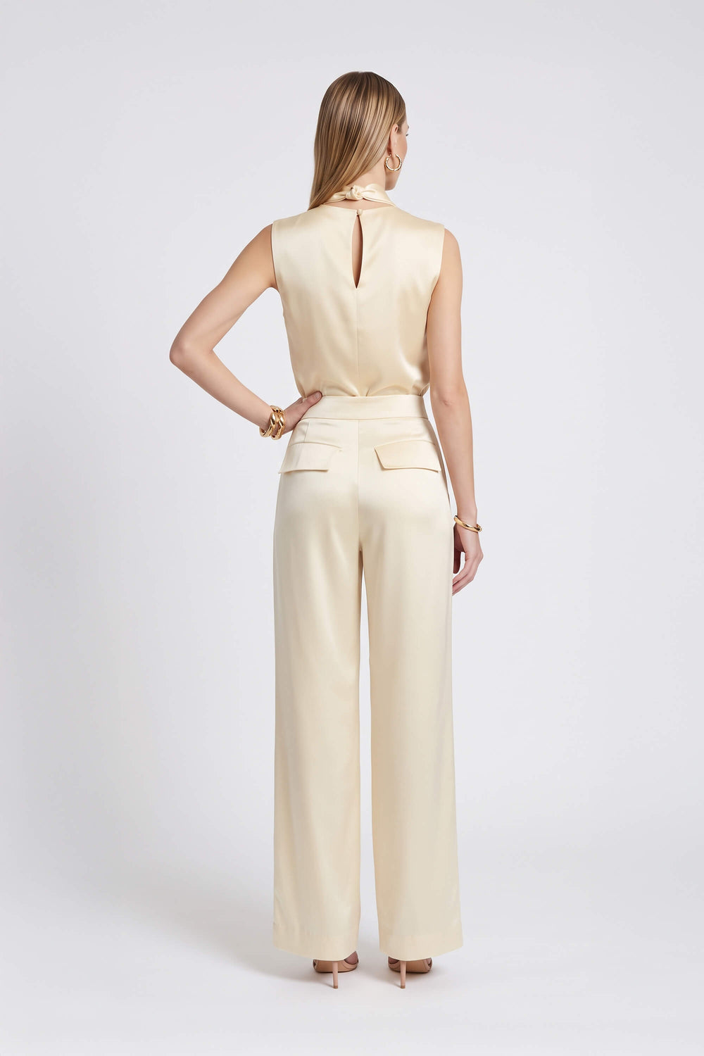 Nicoletta Drape Scarf-Neck Sleeveless Blusa 554292 PAJ - Reina Diaz