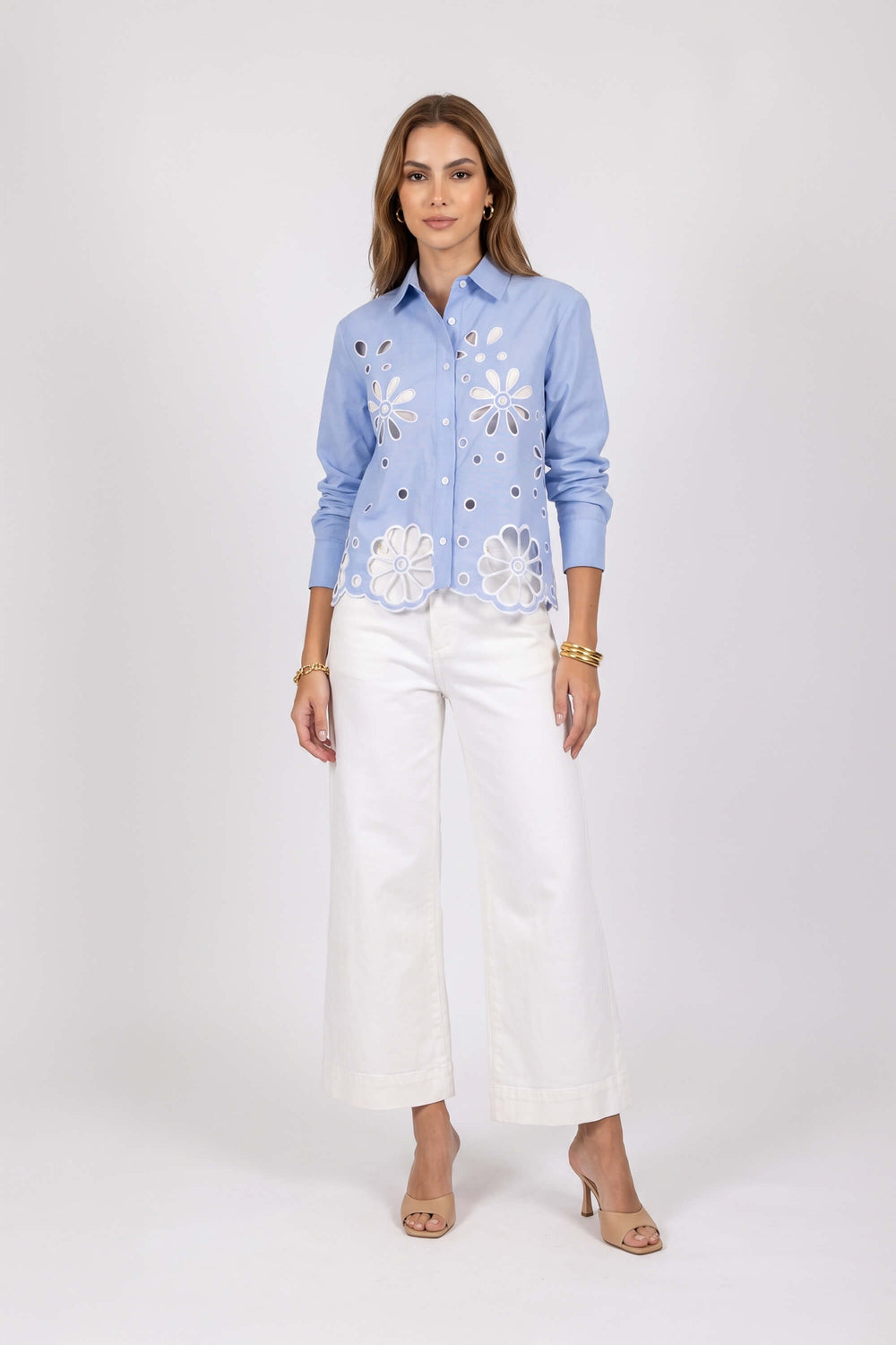 Nicoletta Eyelet Cutout Shirt Blusa 753034 AZU - Reina Diaz