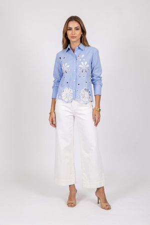 Nicoletta Eyelet Cutout Shirt Blusa 753034 AZU - Reina Diaz
