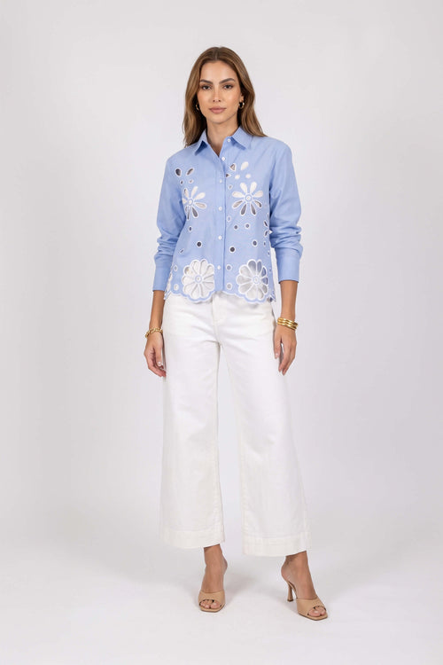 Nicoletta Eyelet Cutout Shirt Blusa 753034 AZU - Reina Diaz