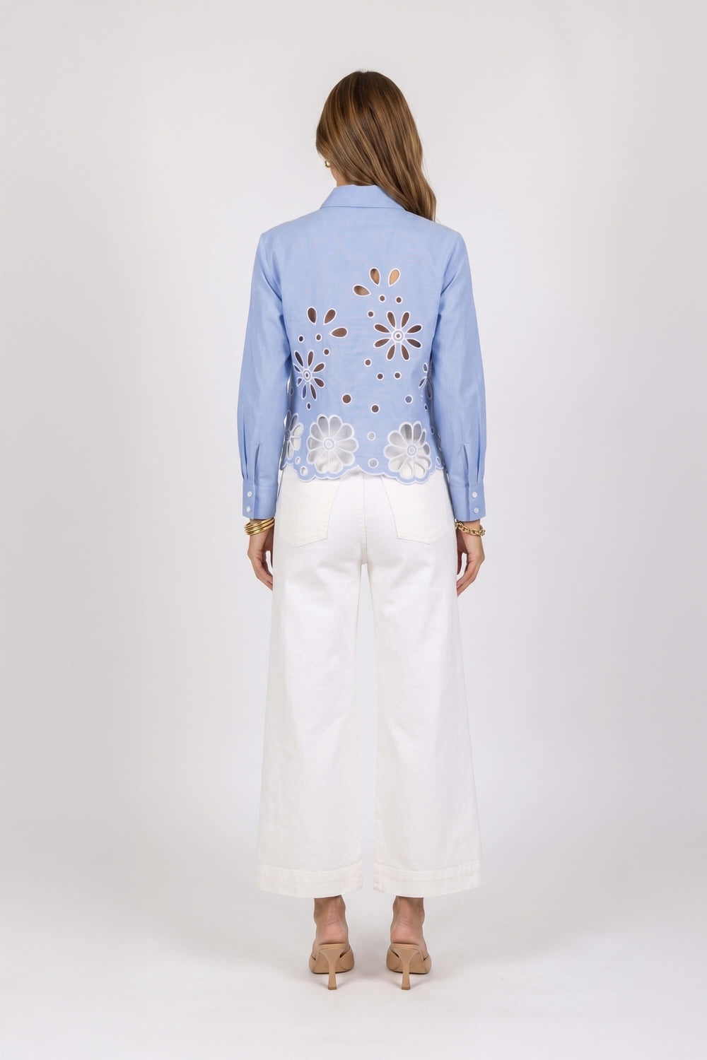 Nicoletta Eyelet Cutout Shirt Blusa 753034 AZU - Reina Diaz