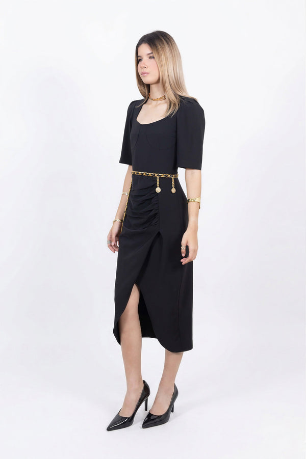 Noemi Drape Midi Vestido - Reina Diaz