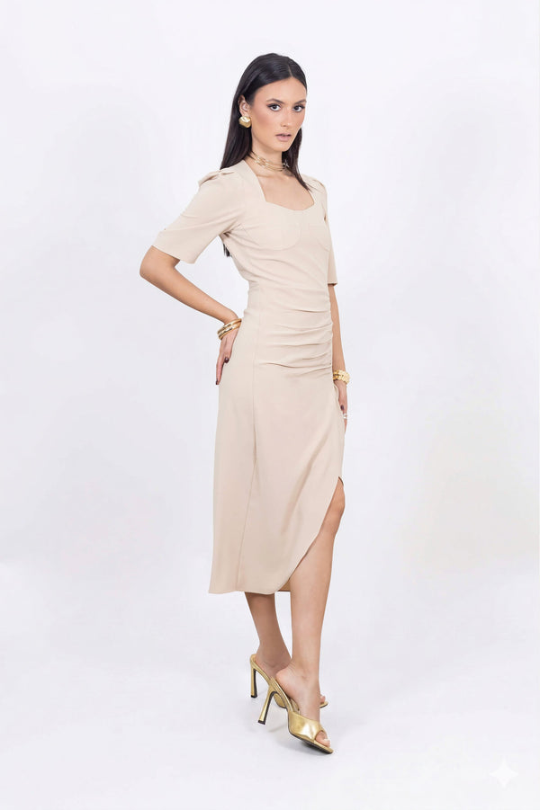 Noemi Drape Midi Vestido - Reina Diaz
