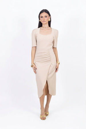 Noemi Drape Midi Vestido - Reina Diaz