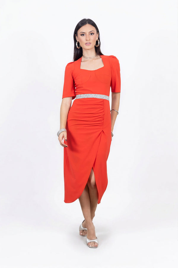 Noemi Drape Midi Vestido - Reina Diaz