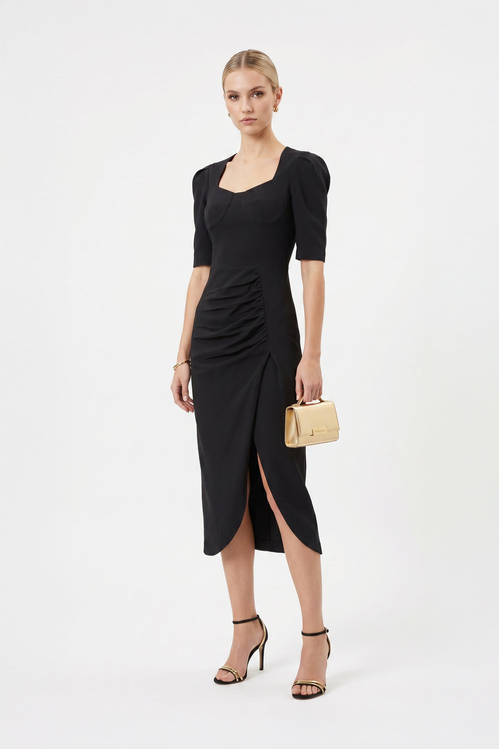 Noemi Drape Midi Vestido - Reina Diaz