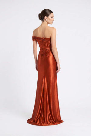 Nora Asymmetric Drape Slit Vestido 421476 SHE - Reina Diaz
