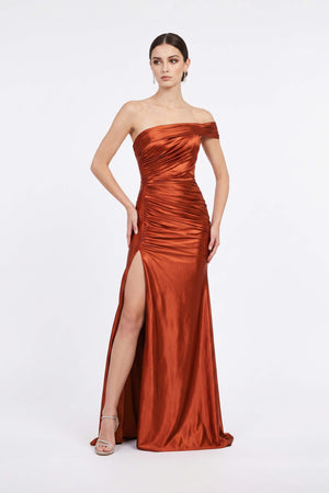 Nora Asymmetric Drape Slit Vestido 421476 SHE - Reina Diaz