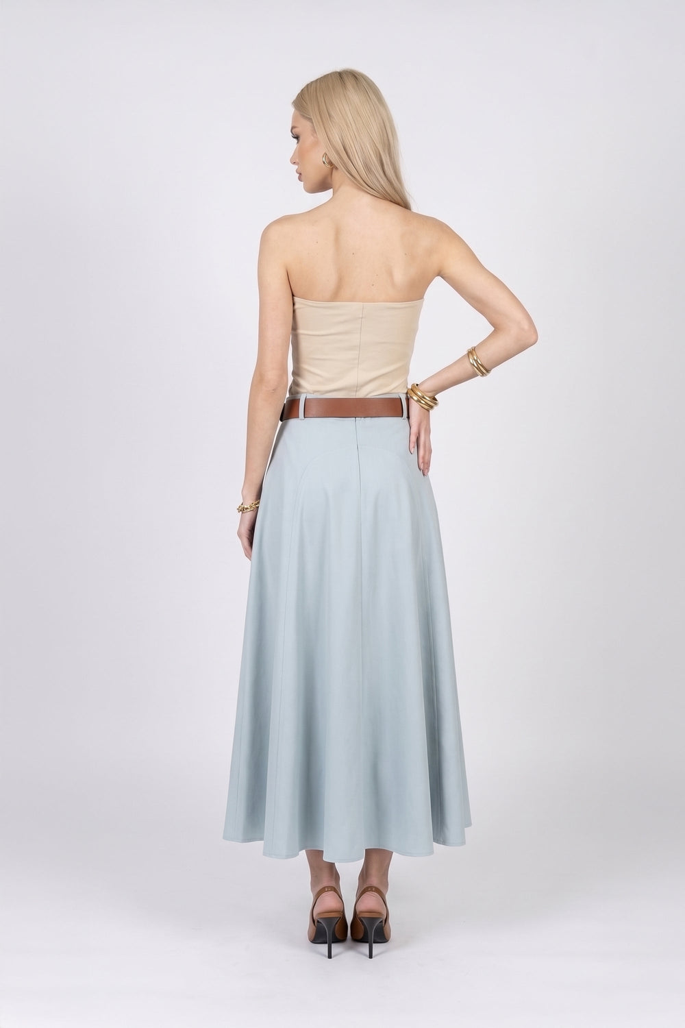 Nora Belted A-Line Light-Blue Midi Falda 740995 AZU - Reina Diaz