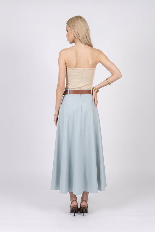 Nora Belted A-Line Light-Blue Midi Falda 740995 AZU - Reina Diaz