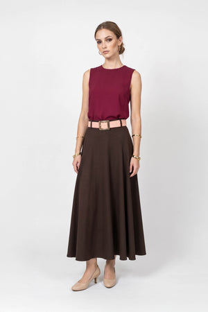 Nora Belted A-Line Light-Blue Midi Falda 740995 CAF - Reina Diaz
