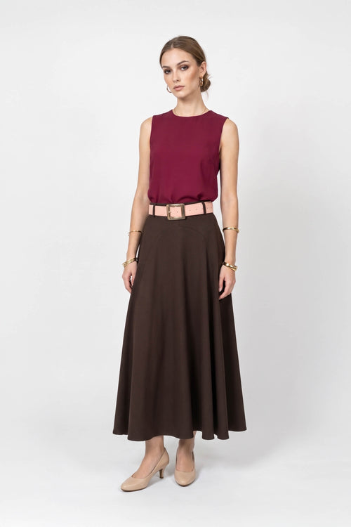 Nora Belted A-Line Light-Blue Midi Falda 740995 CAF - Reina Diaz