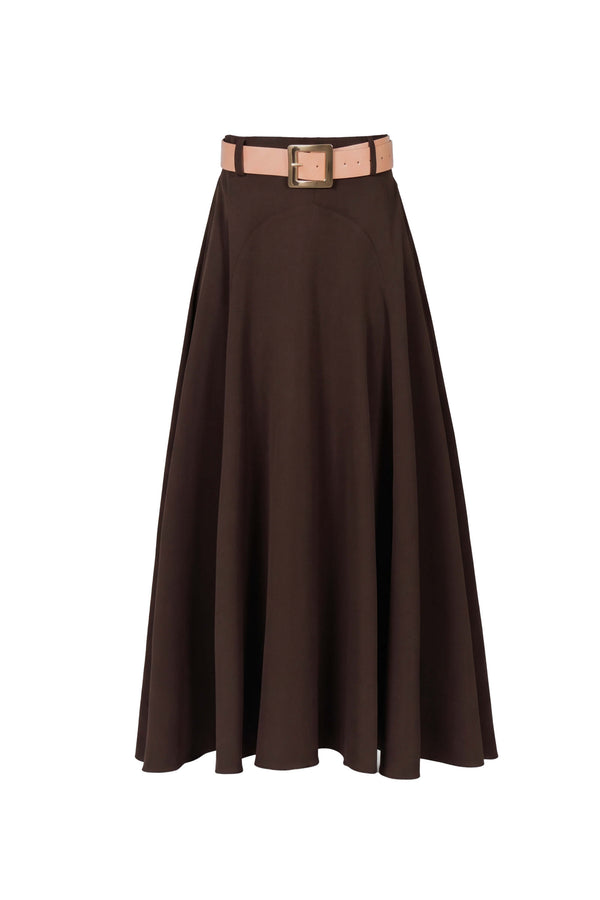 Nora Belted A-Line Light-Blue Midi Falda 740995 CAF - Reina Diaz