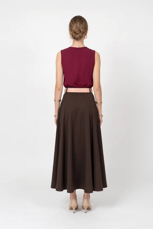 Nora Belted A-Line Light-Blue Midi Falda 740995 CAF - Reina Diaz