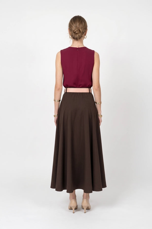 Nora Belted A-Line Light-Blue Midi Falda 740995 CAF - Reina Diaz