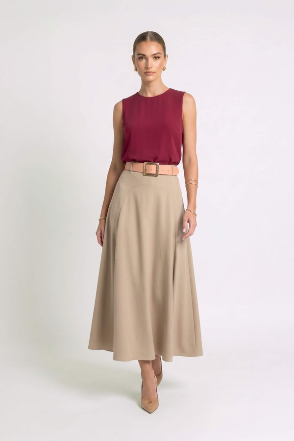 Nora Belted A-Line Light-Blue Midi Falda 740995 KAK - Reina Diaz